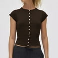 thumbnail image 5 of Women Button Down Ribbed Short Sleeve Shirts Fitted Knit Cropped Cardigan Sweaters Black M, 5 of 6