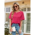 thumbnail image 5 of Womens Tops 2025 Fashion Bell Sleeve Casual T Shirts Summer Crewneck Basic Tee Cute Blouses Rose Red XXL, 5 of 7