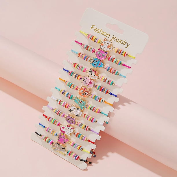 Pack De 12 Pulseras De Madera De Colores Para Niñas – Flores, Corazones Y Animalitos, Ideales Para Regalar O Compartir