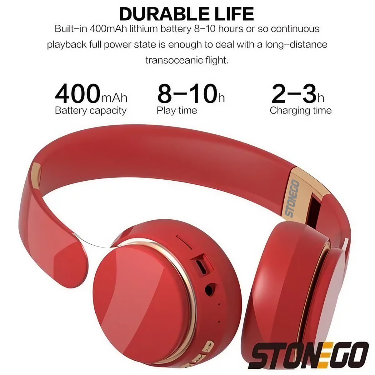 STONEGO HiFi Bluetooth Folding Headphones - Deep Bass, HD Microphone, Noise Cancelling, PU Leather Earmuffs - Wireless Over-Ear Headphones for Music, Gaming, Travel and Work - Designed for Comfort