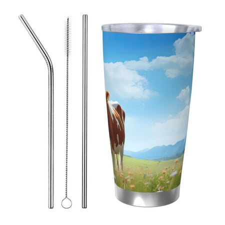 

Cauagu Cow Grazing Nature Pattern 20oz Tumbler Stainless Steel Vacuum Insulated Tumbler with Lid Durable Insulated Coffee Mug Thermal Cup with Splash Proof Sliding Lid-Straw Three-piece Set
