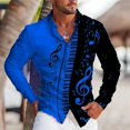 thumbnail image 1 of Camisa de verano para hombre con estampado de símbolo de instrumento musical, cuello tipo cárdigan, camisa informal de calle de un solo pecho, 1 of 6