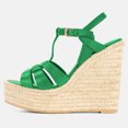 thumbnail image 2 of FSJ Women Casual Round Open Toe Espadrille Ankle Strap Platform Wedge Heels Sandals Woven Cutout Summer Dress Comfort Shoes Size 6.5 Green, 2 of 4