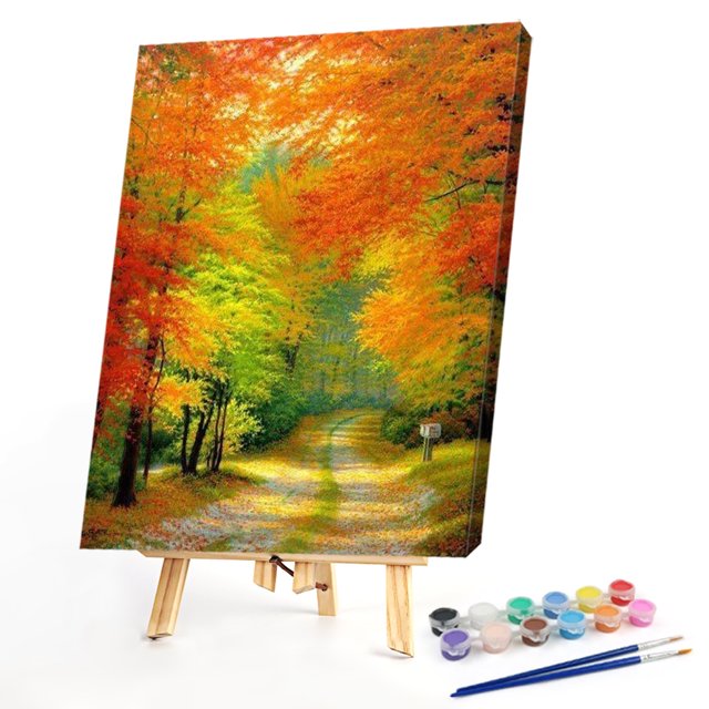 Cuadros Decorativos Kit de pintura al óleo de bosque de otoño por números pintura acrílica DIY sin marco (B1617) Tmvgtek embutido en tela