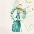 thumbnail image 2 of Silicone bead keychain with tassel and maple leaf pendant, stylish keychain bracelet, cool summer style, women's keychain,Pink, 2 of 17