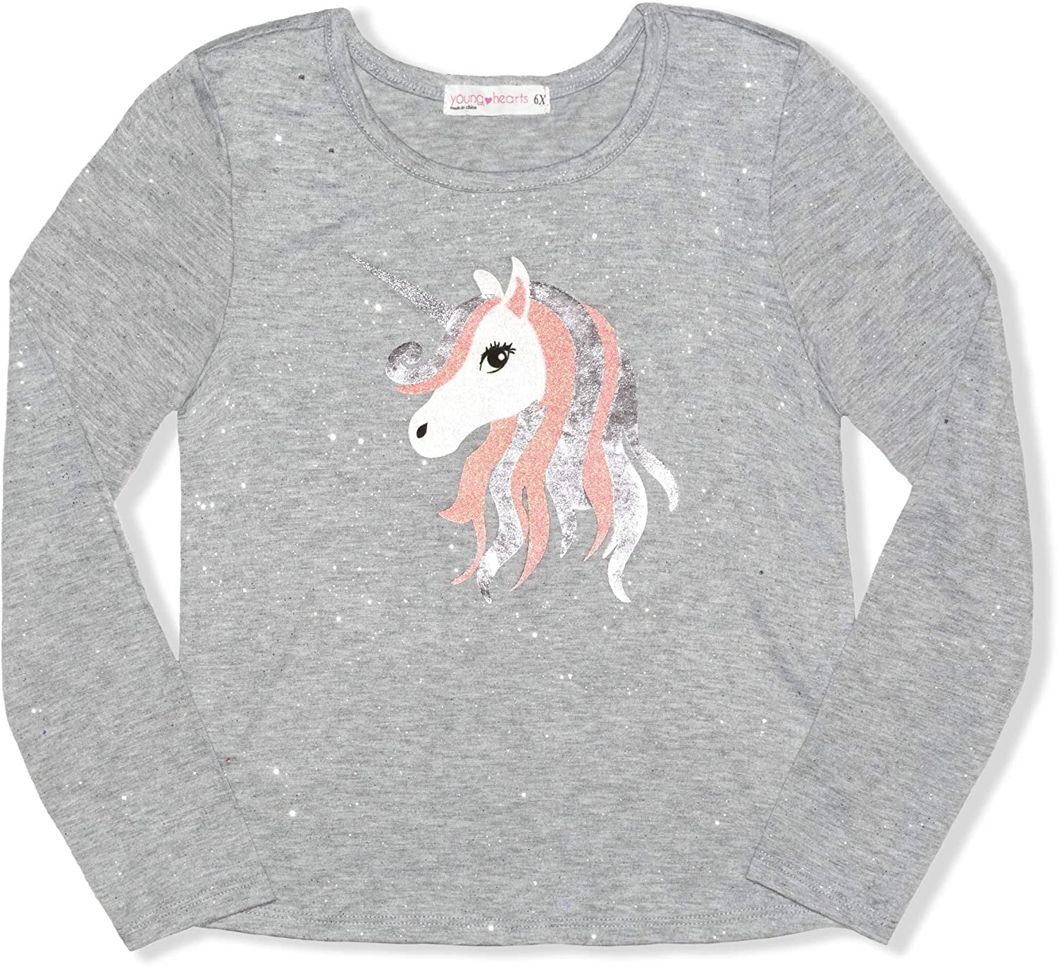 Young Hearts Long Sleeve Shirt and Faux Fur Vest Set Unicorn Print 