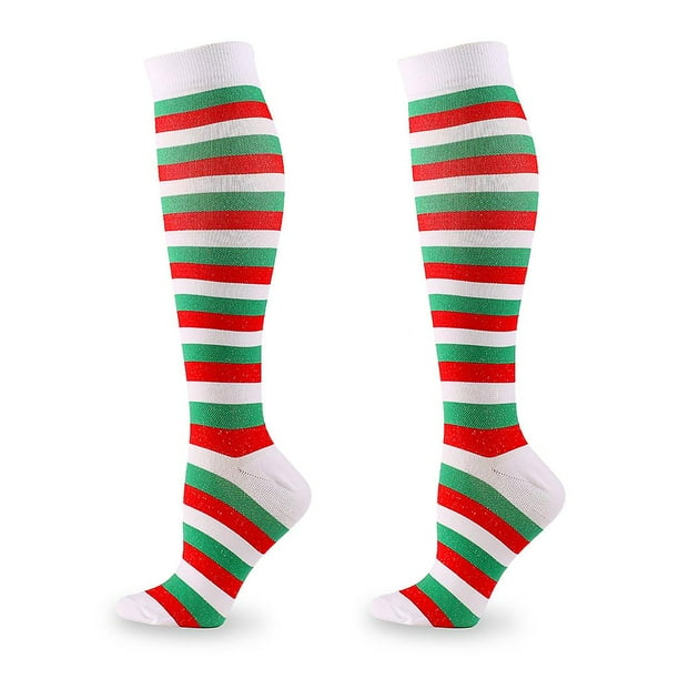 Medias de compresión navideñas para hombre y mujer, calcetines coloridos con dibujo de Papá Noel, copo de nieve, estampado de alces, calcetines hasta la rodilla para lactancia