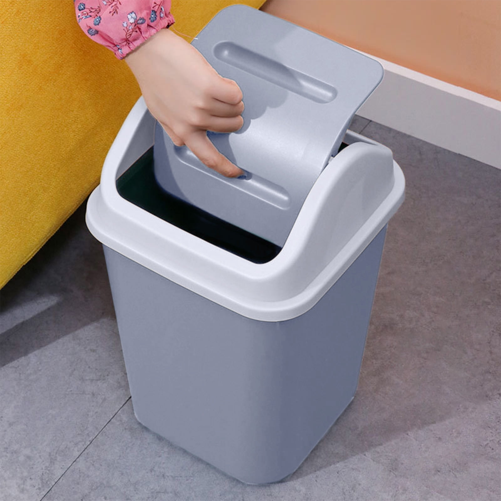 Square Lid Trash Can Small Bathroom Kitchen Office Waste Bin Flip Top Lid, 10L