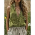 thumbnail image 5 of Clearance! Women Spring V Neck Pocket Sleeveless Cotton Linen Casual Vest XL Size Green, 5 of 6