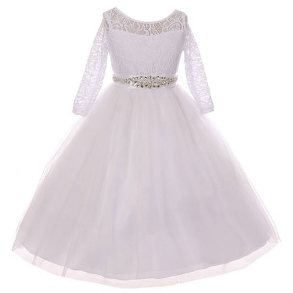 Little Girls Dress Lace Top Rhinestones Tulle Communion Party Flower Girl Dress White Size 2 (M37BK2CB)