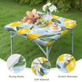 thumbnail image 4 of Yellow Lemon Fruit Flowers BlueWhite Pattern Square Fitted Tablecloth with Elastic Edge,Square Table Cover,Washable Elastic Table Cover for Home Kitchen Party Decor 34"x34", 4 of 6