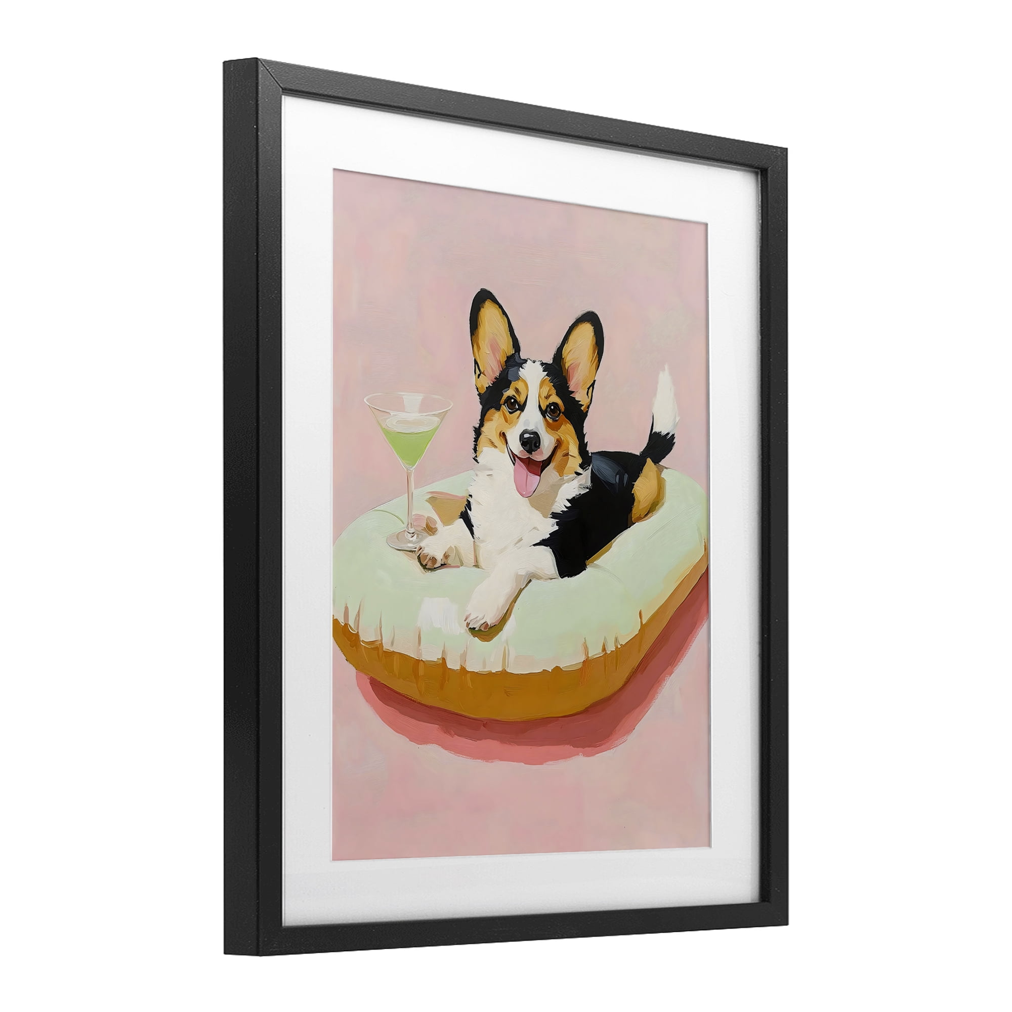 Stupell Industries Pastel Corgi with Cocktail Black Framed Print Under Glass, design by The Prints Vibe