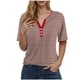 thumbnail image 1 of Camiseta de Manga Corta para las Mujeres con Cuello en V de Impresión de Rayas con Botón, Blusa Casual para el Hogar Y Diario, 1 of 5