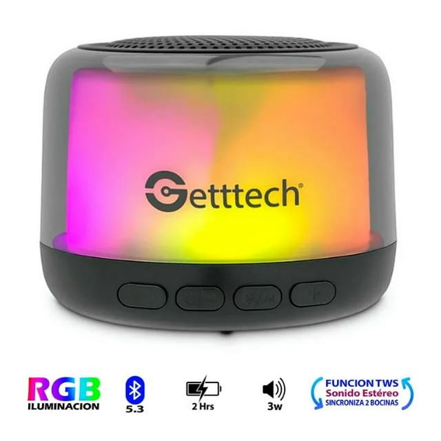 Bocina Portatil Getttech GUS-ETRBT-01 Inalambrica 10 Metros Iluminacion RGB Bluetooth 3W 4 Ohmios
