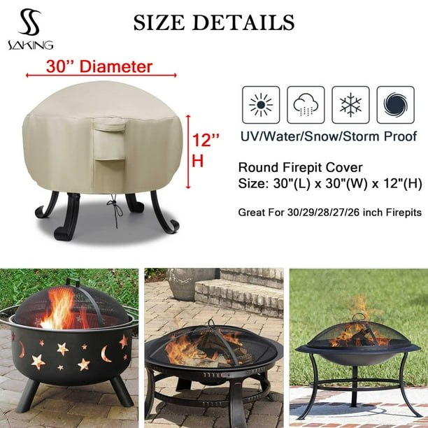 Saking Fire Pit Cover,Round Outdoor Waterproof Fireplace Covers for