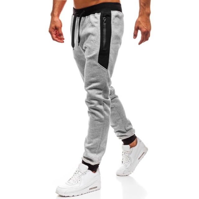 WEAIXIMIUNG Overalls Mens Denim Men's Solid Color Casual Sports Pants Zipper Pocket Color Matching Trousers