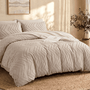 MARNUR Queen Comforter Set, 7 Pieces Boho Tufted Bed in a Bag, All-Season Prewashed Soft Bedding Set with Comforter, Sheets, Pillowcases & Shams, Beige