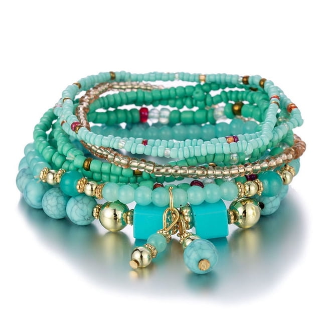 Pulsera de múltiples capas hecha a mano de Bohemia, pulsera creativa de cuentas de turquesa