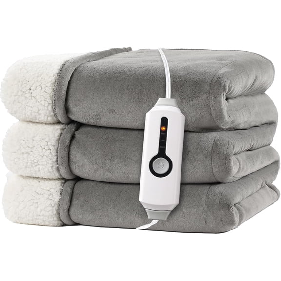 Electric Heated Blanket 72"x84" Full Size - Dual-Sided with Microplush & Sherpa Fabric, 4 Heat Settings & 10 Hours Auto Off, Machine Washable - Light Gray
