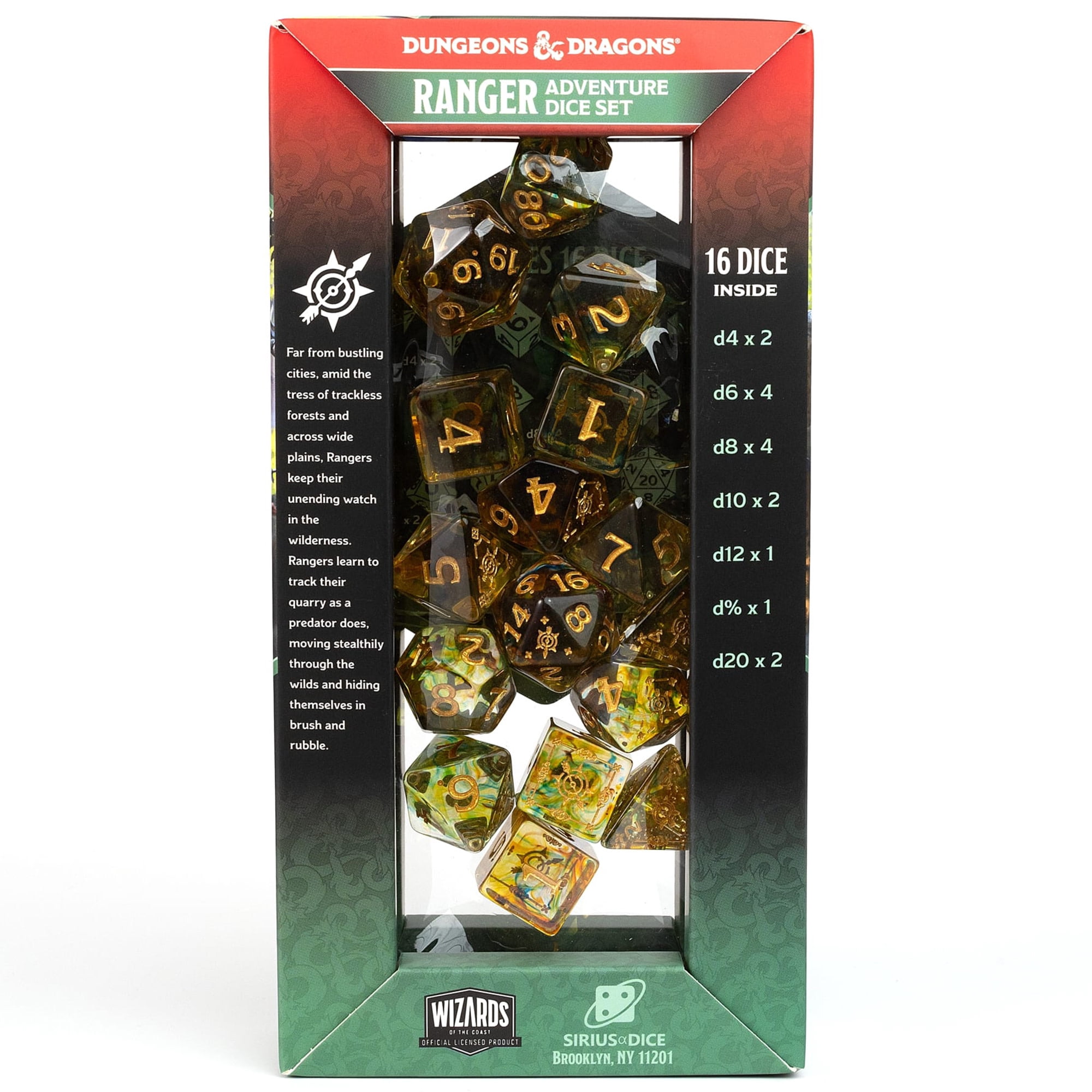 Dungeons & Dragons: D&D Adventure Dice: Ranger - Green Multi - 16pc RPG Die Set, Class Symbols, Roleplaying Game Accessory, Sirius Dice, Licensed