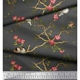 thumbnail image 2 of Soimoi Gray Georgette Viscose Fabric Floral & Franklin Gull Bird Decor Fabric Printed Yard 42 Inch Wide, 2 of 3