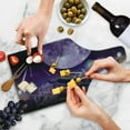 thumbnail image 4 of Mystic Cutting Board, Fantasy Dark Night in Earth Cosmos Galaxy Planet Celestial Large Moons Comets, Decorative Tempered Glass Cutting and Serving Board, Wine Bottle Shape, Purple Black, by Ambesonne, 4 of 5
