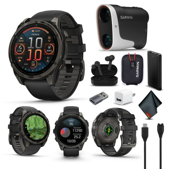 Garmin Fenix 8 47MM AMOLED Sapphire Multisport GPS Smartwatch Carbon Gray DLC Titanium with Black Gray Silicone Band Bundle
