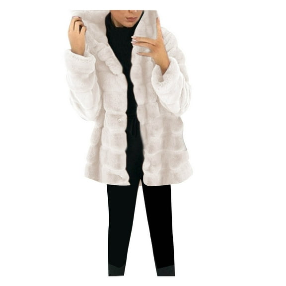 Quinlirra Winter Jackets for Women Plus Size Womens Faux-Fur' Gilet Long Sleeve Waistcoat Body Warmer Jacket Coat Outwear M Beige