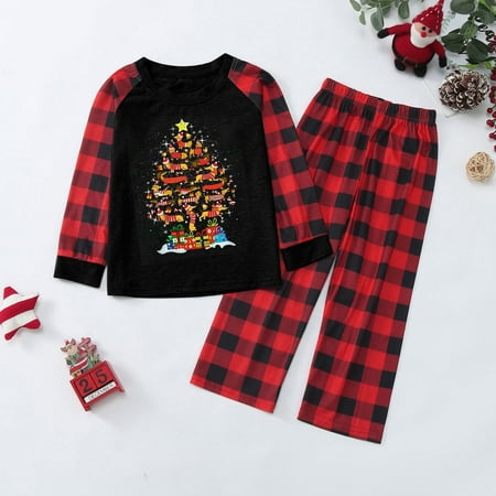 

ERTUTUYI Parent Child Children S Clothing Parent Child Warm Christmas Suit Plaid Print Home Service Children S Suit Black 140