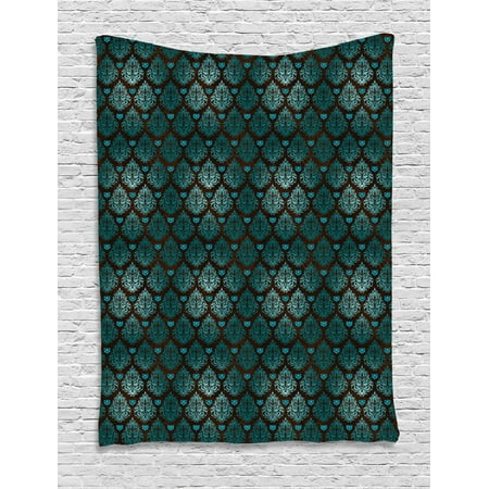 Teal Blue Bedroom Decor Brown and Blue Tapestry, Abstract Vintage Floral Design Damask Pattern Ornate Grungy Swirls, Wall Hanging for Bedroom Living Room Dorm Decor, Teal Brown Pale Blue, by Ambesonne ()