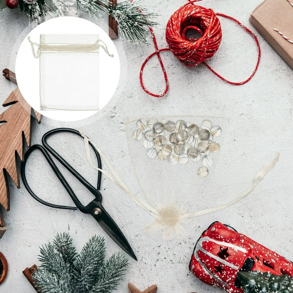 SEWCHICS 100Pcs Birthday Party Favor Bags Small Organza Bags Beige for Wrapping