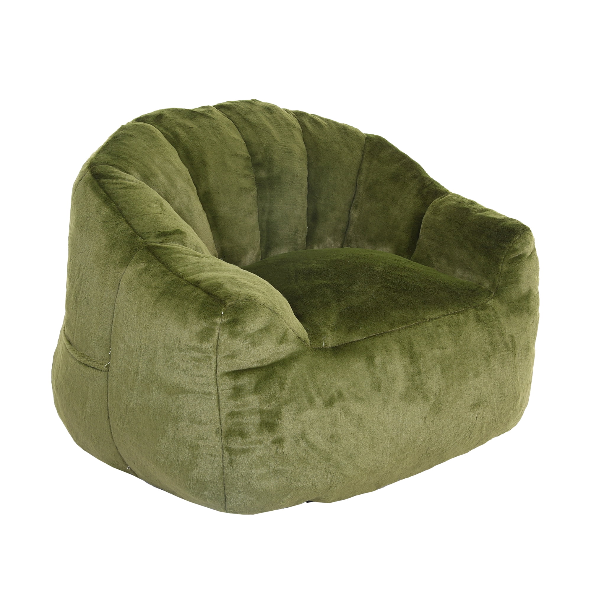 Bean Bag Chair with Armrests, Stuffed High-Density Foam, Lazy Sofa for Adults, Living Room, Bedroom, Reading, Green Faux Fur