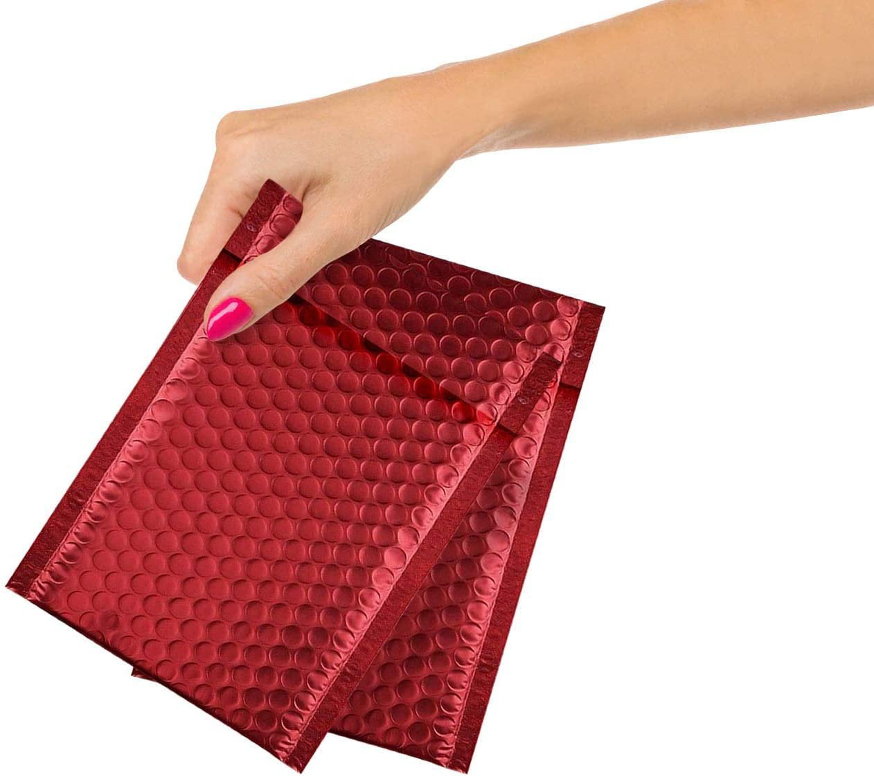 Metallic Matte Red Bubble Mailers Mailing Padded Envelopes 4x8 Inch Self-seal Closure Bubble Shipping Bag 25pcs