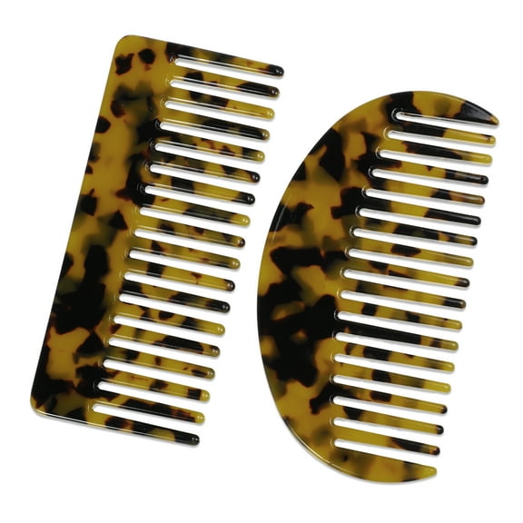 Unique Bargains 2pcs Acetate Wide Comb Wide Tooth Comb for Curly Wet Hair Thick Tooth Comb Brown Black 4.61"x1.97"