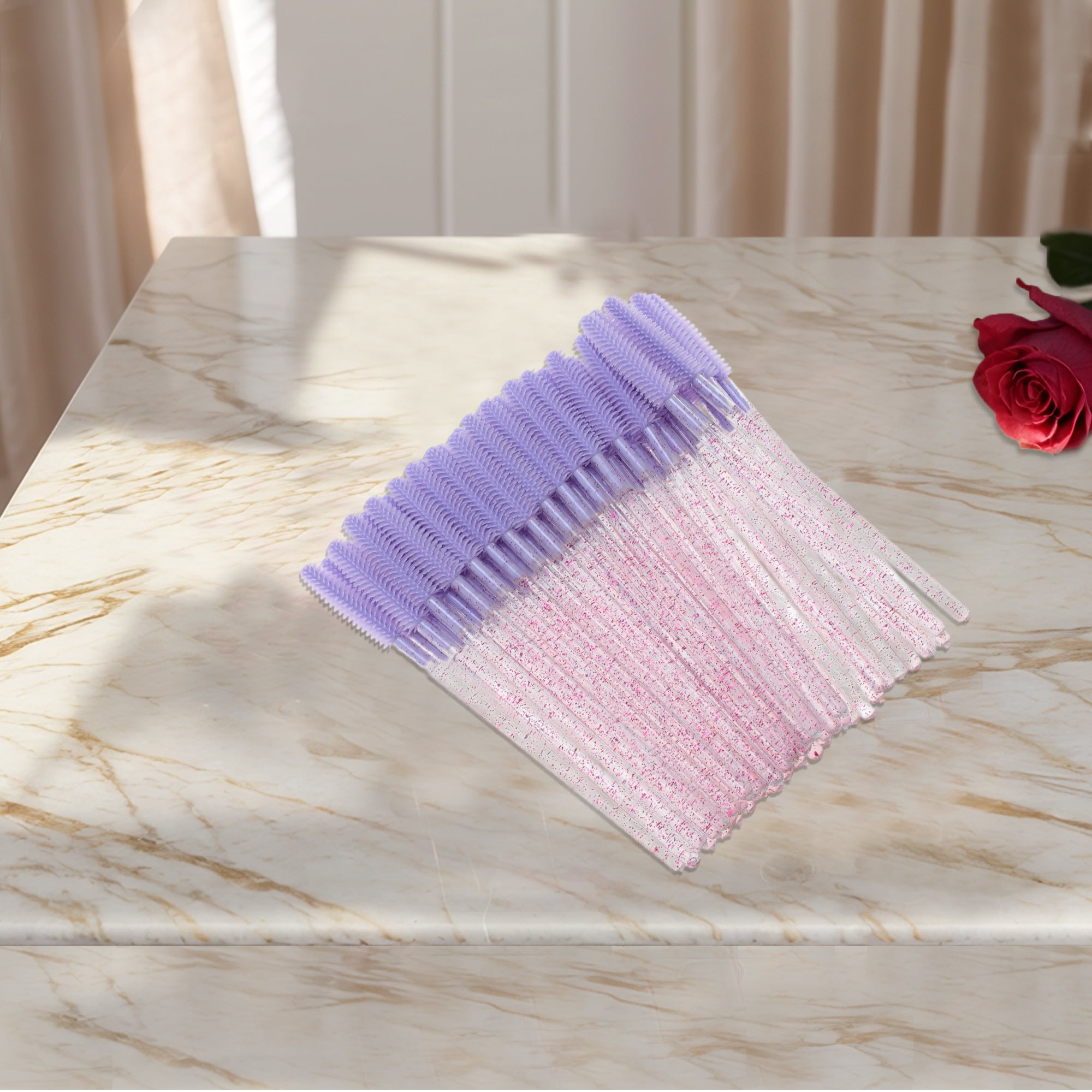 Unique Bargains 50 Pcs Portable Silicone Eyelash Brush for Bathroom Purple
