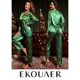thumbnail image 2 of Ekouaer Women's Classic Button Down Long Satin Silk Pajama Set, 2 of 6