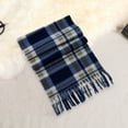 thumbnail image 3 of Skymirror Unisex Winter Scarf Color Matching Plaid Print Tassel Thick Warm Soft Double sided Plush Long And Wide Keep Warm Neck Lady Fall Scarf, 3 of 8