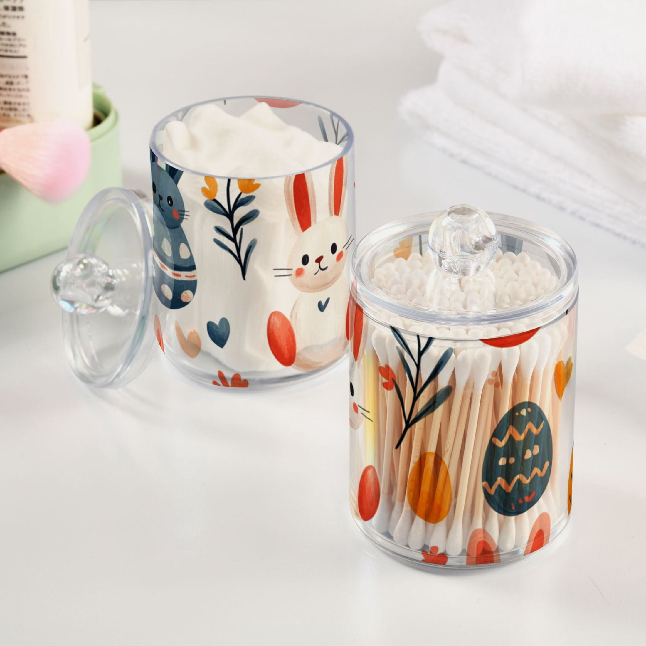 Ckdifva Easter Eggs with Rabbits Storage Jar with Lid Acrylic Organization Storage Containers Set of 4