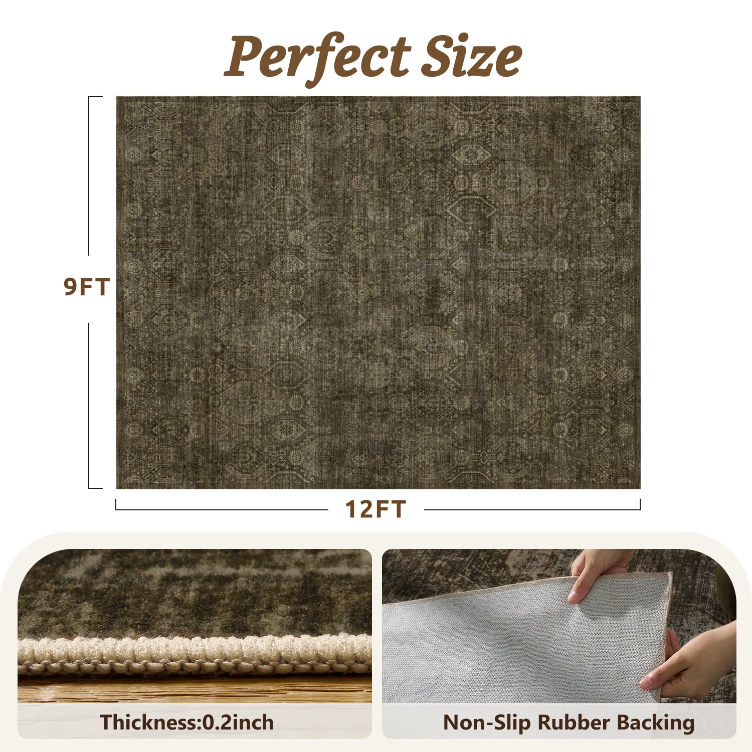 SIXHOME 9'x12' Area Rugs for Living Room Modern Area Rugs Machine Washable Rugs Brown