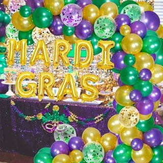 Mardi Gras Birthday Party Decorations, Glittery Mardi Gras Birthday Banner  ,Balloons for Carnival Birthday Party Supplies, Carnival Masquerade Party  Decor 