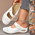thumbnail image 7 of Gpaecead Women Flower Hollow Wedge Slippers Closed Toe Faux Leather Breathable Soft Sole Casual Beach Slides Summer, White, 7 of 7