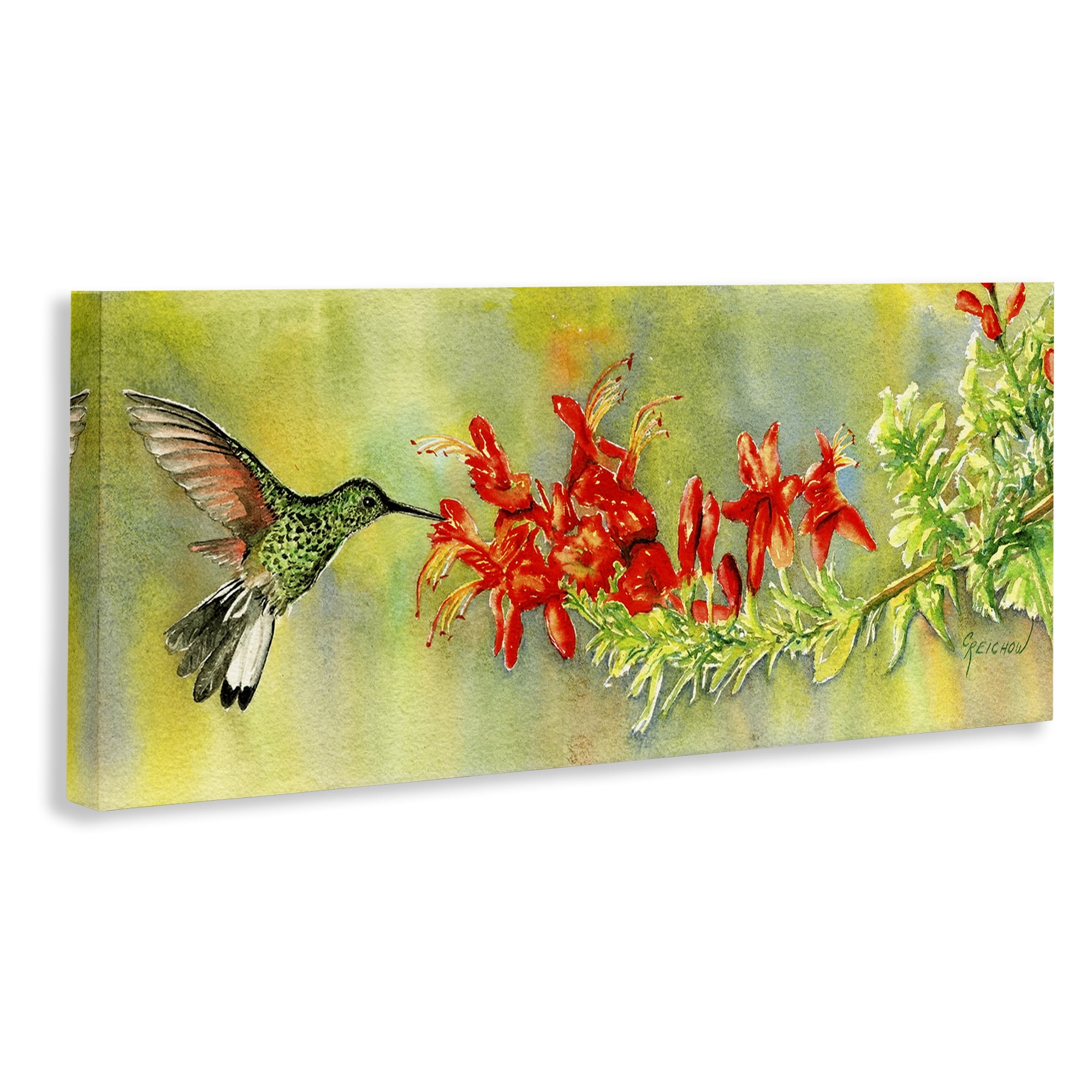Stupell Industries Quick Sip Hummingbird Animals & Insects Painting Gallery Wrapped Canvas Art Print Wall Art, 30 x 13