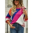 thumbnail image 5 of Multicolor Block Round Neck Sweater Asymmetrical Pattern for Women Fuchsia Large, 5 of 5