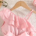 thumbnail image 4 of Icvfdpl Girls' Dresses One Shoulder Formal Ruffle Trim Birthday Party Mesh With Belted Pockets Pink Cotton 3-4 Years, 4 of 8