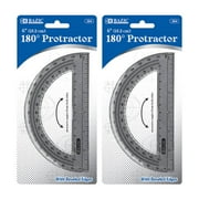 BAZIC Plastic Protractor Semicircular 6 Inch 180 Degrees, 2-Packs