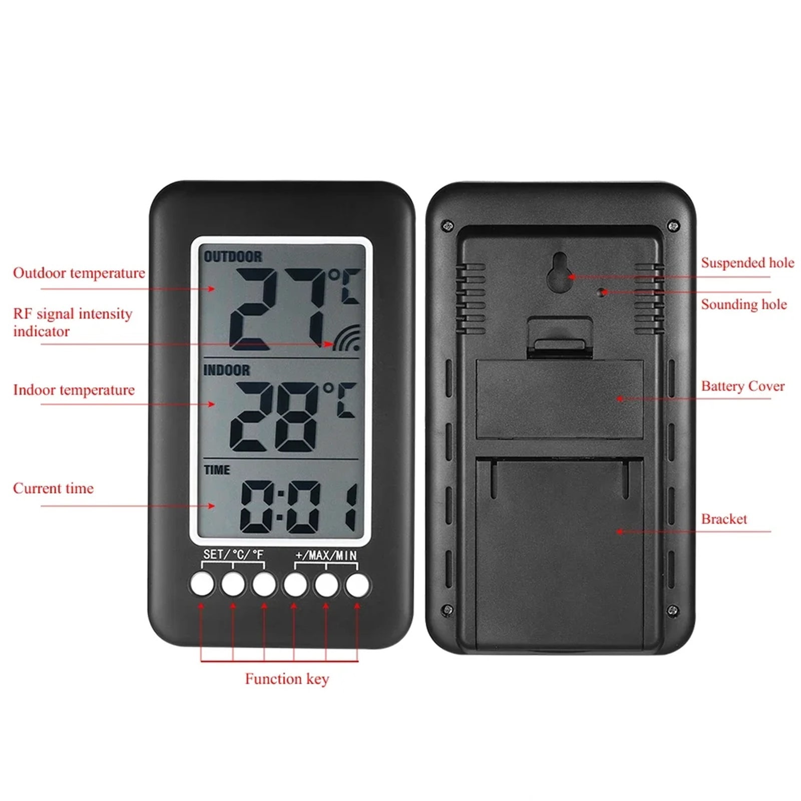 Digital Thermometer Meter With Clock Function Outdoor Indoor LCD Wireless Temperature Electronic Thermometers Weather Station