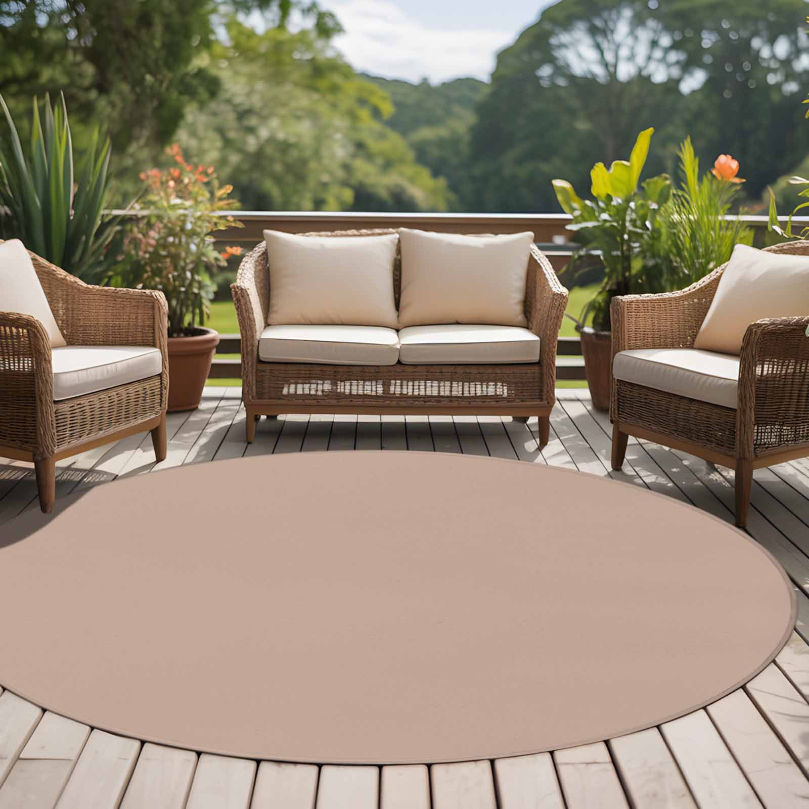 Warm Beige Round Area Rug 7 FT, Non Slip Living Room Area Carpet, Solid Color Farmhouse Beige Washable Soft Circular Rug Non-Shedding Floor Carpet for Bedside Office Play Room Classroom