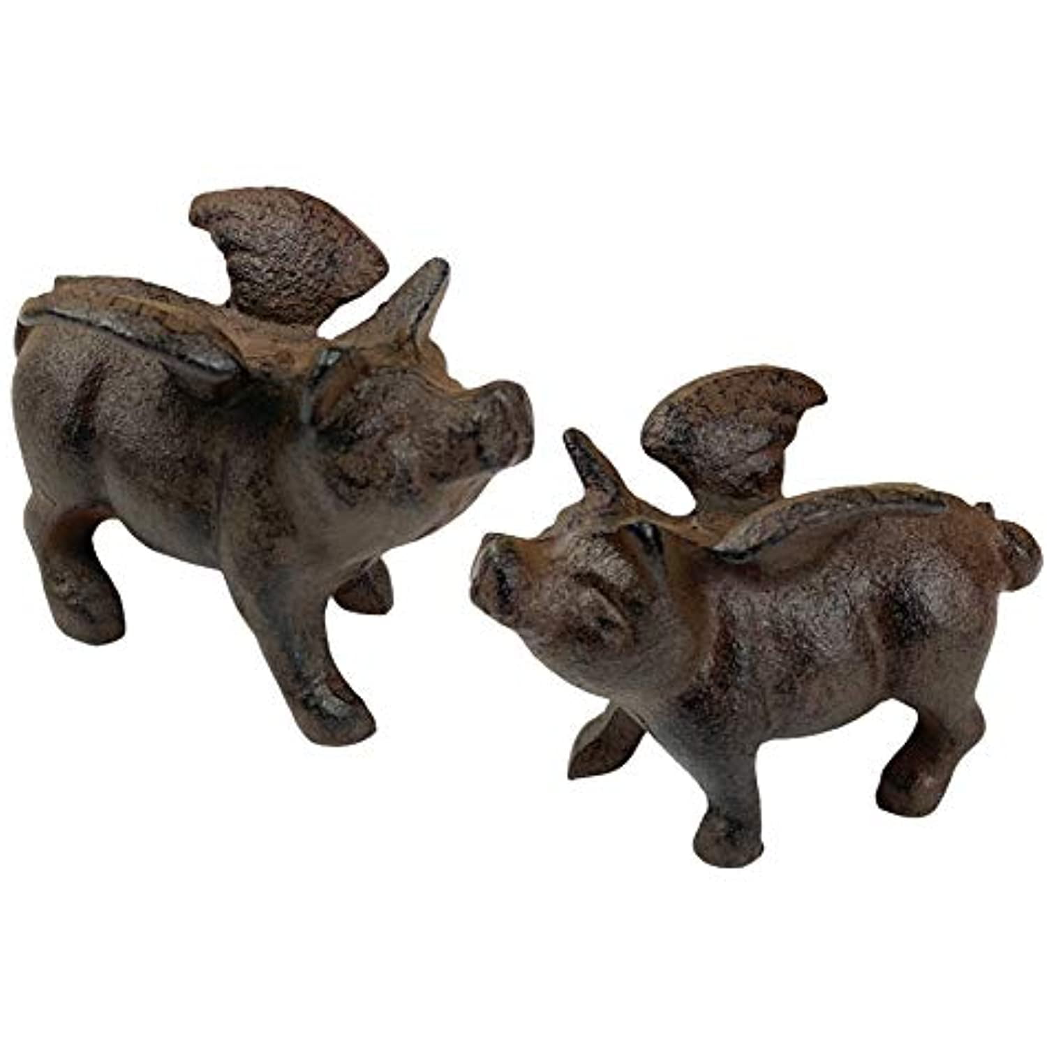 Small Flying Pig Cast Iron Metal Figurine Statue Rustic Garden Decor 0184-10006 