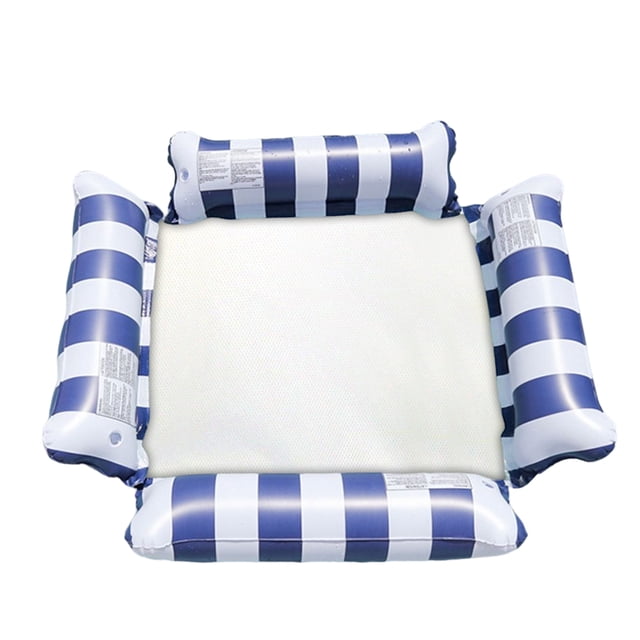 Ins Nuevo Transfronterizo Cama Flotante Inflable Hamaca A Rayas Drenaje Flotante Tumbona Inflable Flotante Stock Listo Al Por Mayor (4 Tubos Rayas Rectas Azul Oscuro)