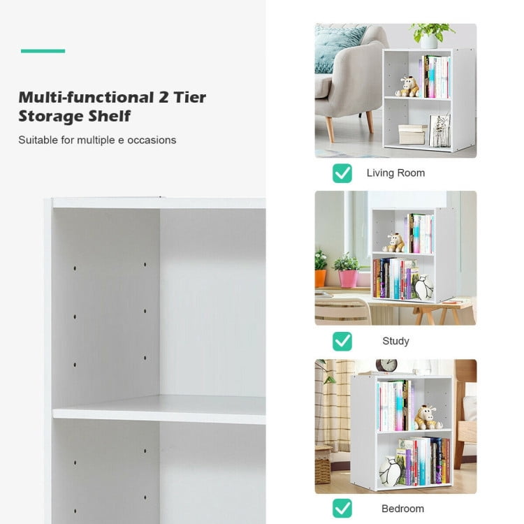 Resenkos Bookshelf,Shelf, Open Bookcase Book Shelf,Storage Shelf Unit Plant Stand,2-Tier Bookcase Open Display Rack Cabinet with Adjustable Shelves-Rustic White